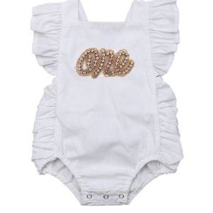 White Smash Cake First Birthday Outfit Dress Clothes Bodysuit bubble romper